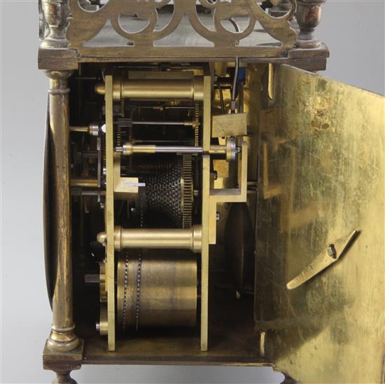 A late 19th century 17th century style brass lantern clock, height 15in.